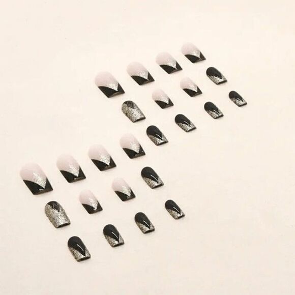 Press On Nails In Black Pink Gold Glitter Designs - Picture 6 of 8